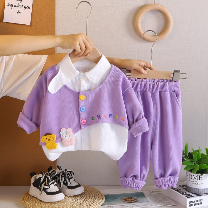 Kids Button-Up Collar Outfit β Yellow, Pink or Purple (1-5 Years)